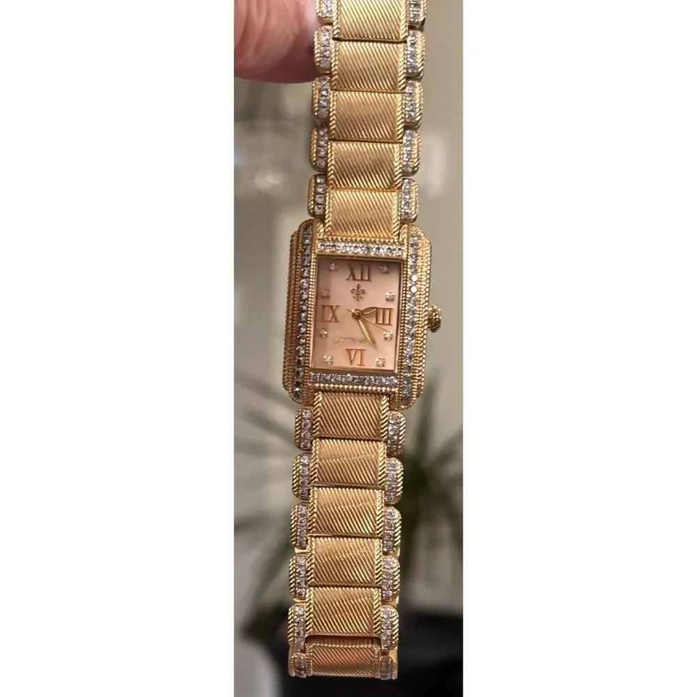 Judith Ripka Lexington Gold Tone Rectangular MOP CZ Watch